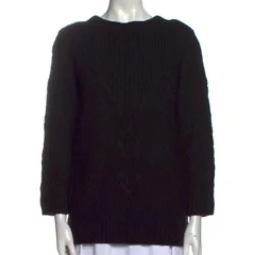 KARL LAGERFELD Black Chunky Knit Scoop Neck Sweater Size Small